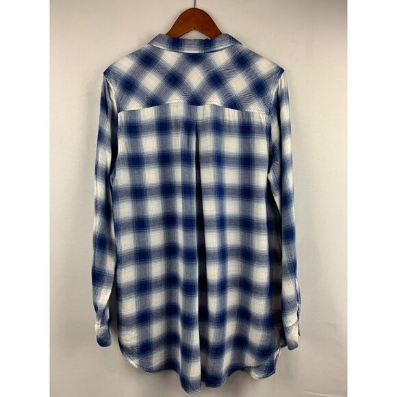 Boston Traders Womens Blue Plaid Long Sleeve Shirt M Cotton/Modal - Picture 3 of 7